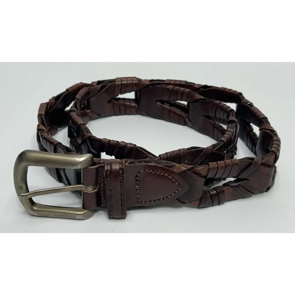 Full Grain Cowhide Belt Women's Large Made In Argentina Brown Western Link Woven
